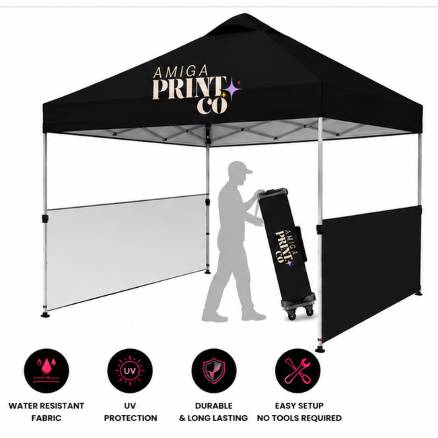 Custom Branded 10x10 Canopy Tent with Half Walls and Carrying Bag | Vendor Markets, Craft Fairs & Outdoor Events