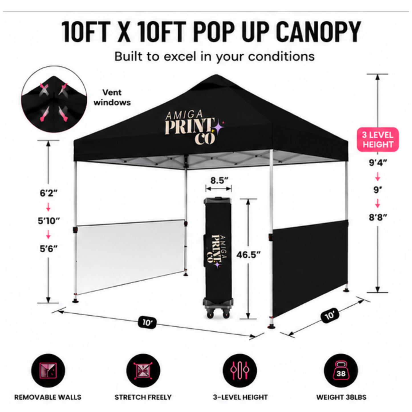 Custom Branded 10x10 Canopy Tent with Half Walls and Carrying Bag | Vendor Markets, Craft Fairs & Outdoor Events